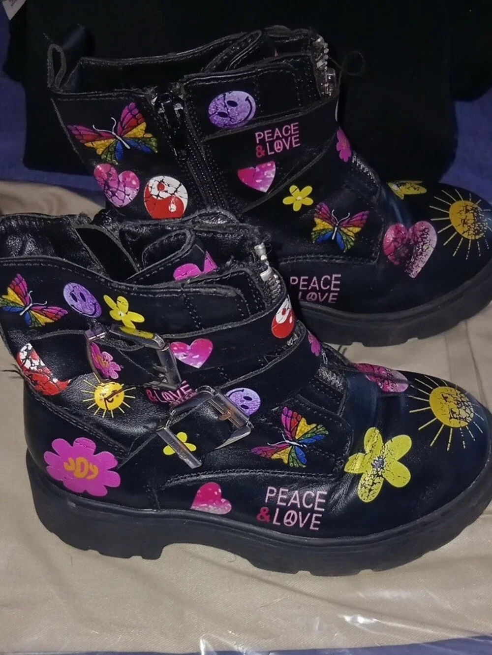 Steve Madden Black Floral & Sun Print Lace-Up Ankle Boots